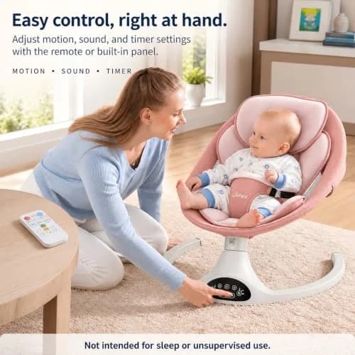 Larex Baby Swing for Infants | Electric Bluetooth Swing with Remote Control, Pink, 5 Speeds, 3 Gear Timer thumbnail 3