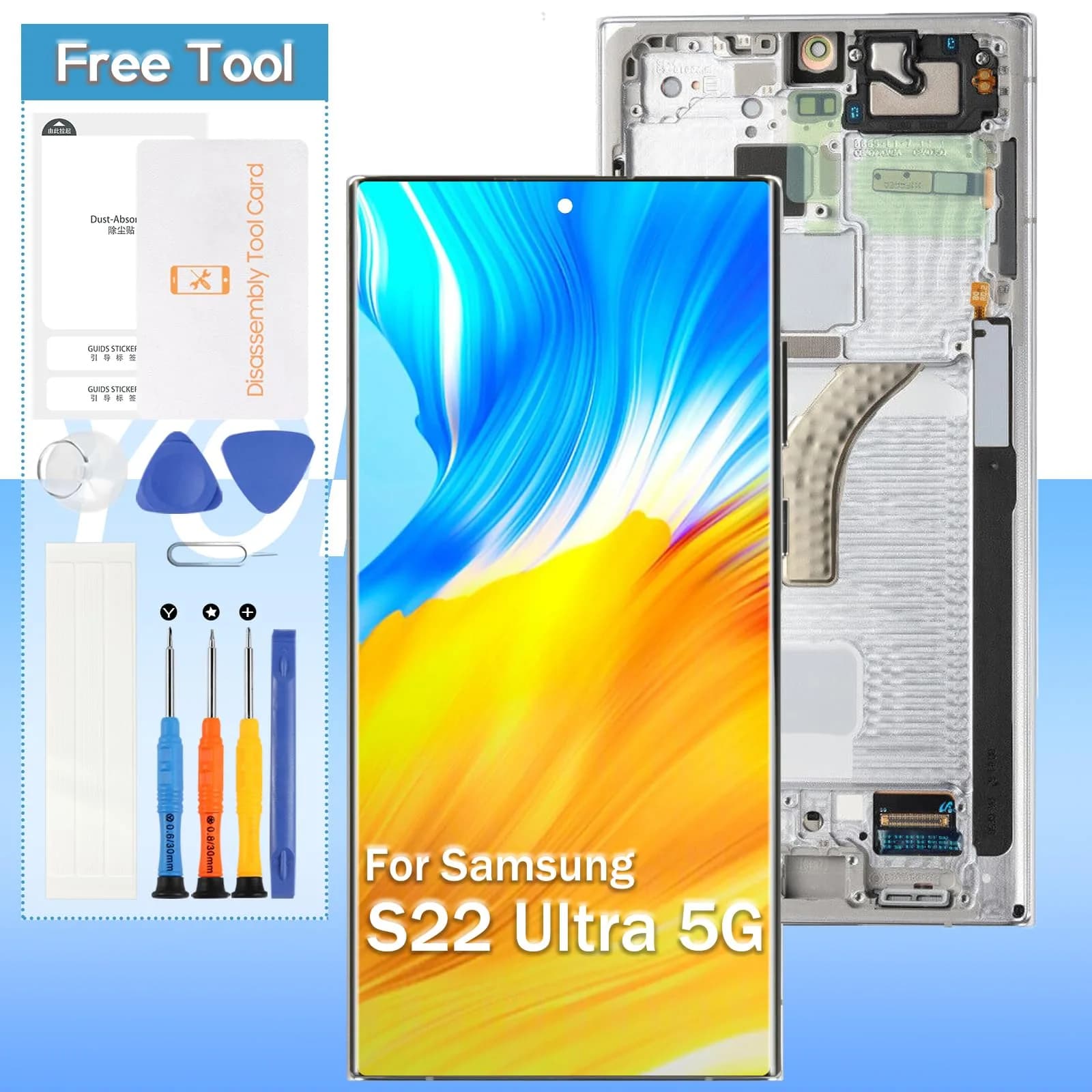 Yondista Black AMOLED Screen Replacement for Samsung Galaxy S22 Ultra 5G (6.8 inch) with Frame & Tools | High Quality Display — Sliver