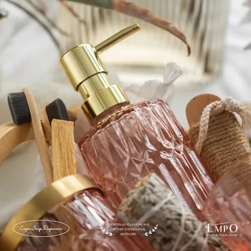 EMPO Clear Glass Soap Dispenser with ABS Plastic Pump | 12OZ Capacity, Pink thumbnail 4