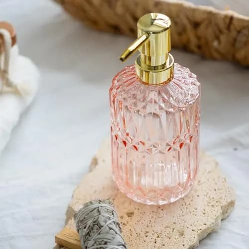 EMPO Clear Glass Soap Dispenser with ABS Plastic Pump | 12OZ Capacity, Pink thumbnail 3