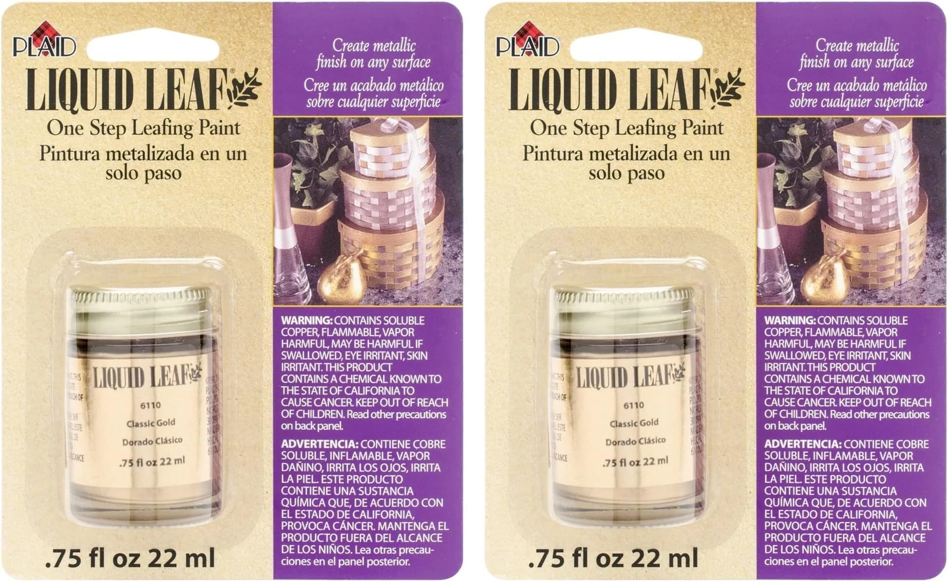 Plaid Classic Gold Liquid Leaf Paint 1.5 Fl Oz (Pack of 2) | Creates Traditional Leafing with Brush-On Ease - main product image