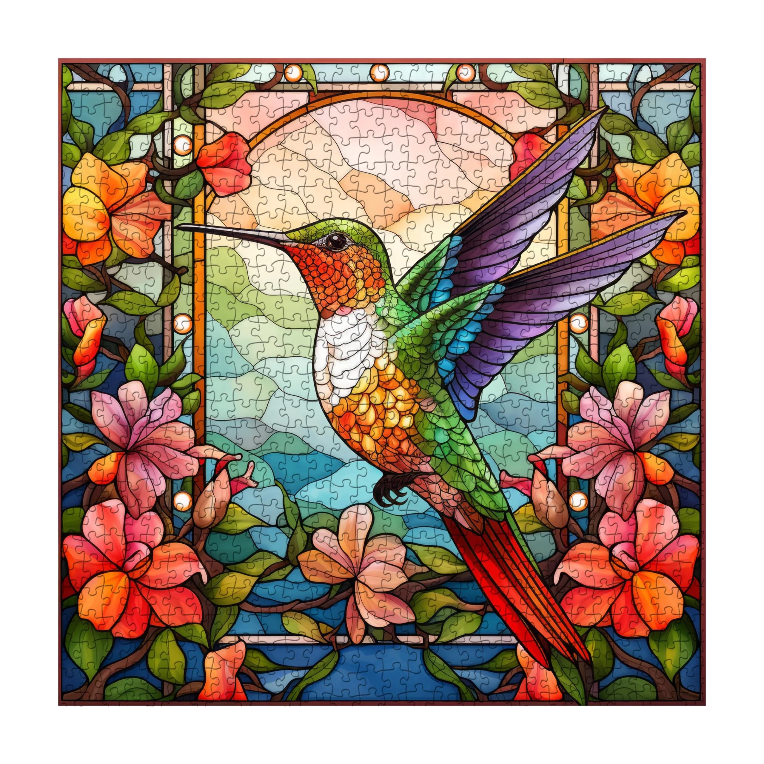 PPuzzling Stained Glass Hummingbird Art Puzzle 1000 Pieces | 58 cm x 58 cm (23.85 in x 23.85 in) — (Mi) Multiple Colors