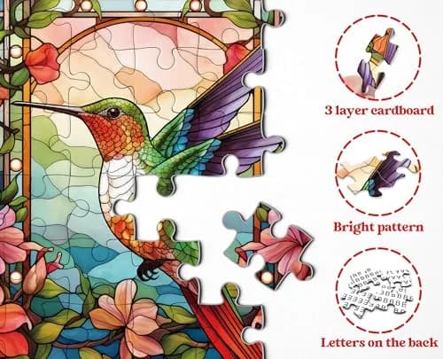 PPuzzling Stained Glass Hummingbird Art Puzzle 1000 Pieces | 58 cm x 58 cm (23.85 in x 23.85 in) thumbnail 4