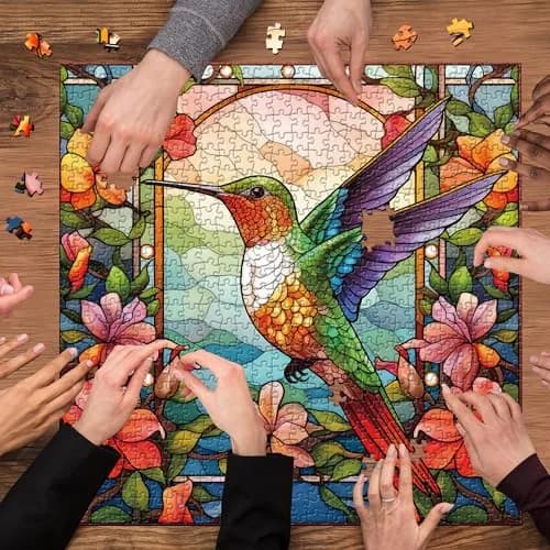 PPuzzling Stained Glass Hummingbird Art Puzzle 1000 Pieces | 58 cm x 58 cm (23.85 in x 23.85 in) thumbnail 6