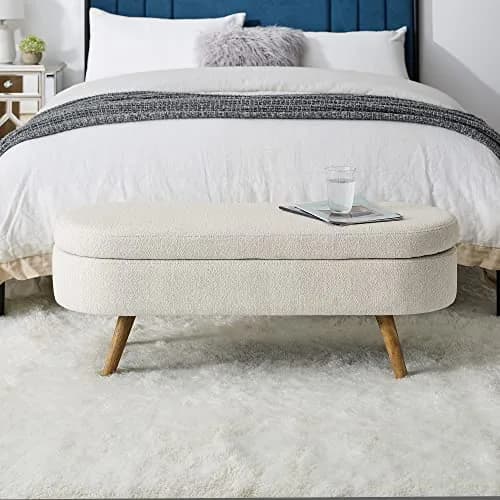 Acosure Upholstered Storage Ottoman with Rubber Wood Legs | Beige, 43.5x16x16 in thumbnail 8