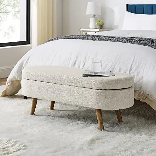 Acosure Upholstered Storage Ottoman with Rubber Wood Legs | Beige, 43.5x16x16 in thumbnail 2