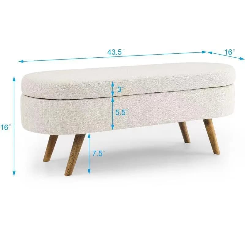 Acosure Upholstered Storage Ottoman with Rubber Wood Legs | Beige, 43.5x16x16 in thumbnail 4