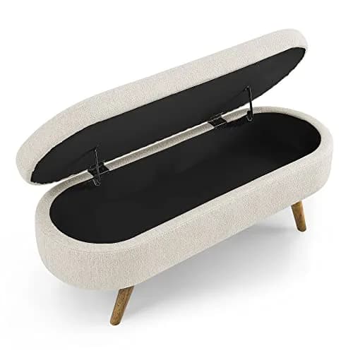 Acosure Upholstered Storage Ottoman with Rubber Wood Legs | Beige, 43.5x16x16 in thumbnail 5