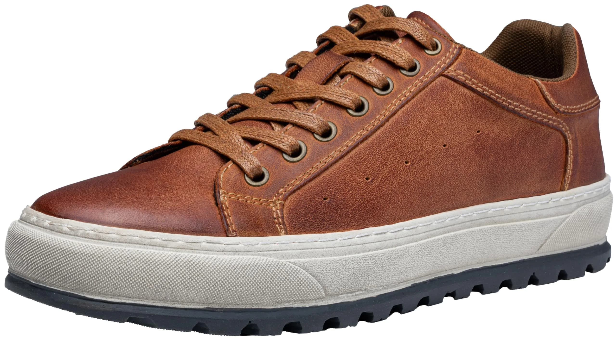 Jousen Men's Shoes Leather Casual Sneakers 11 | Stylish & Comfortable — Red/Brown