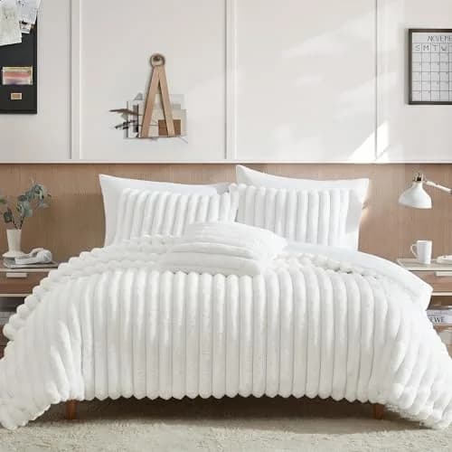 Riverbrook Home Everett Faux Fur Comforter Bedding Set Twin XL | Modern Glam Textured Decor thumbnail 1