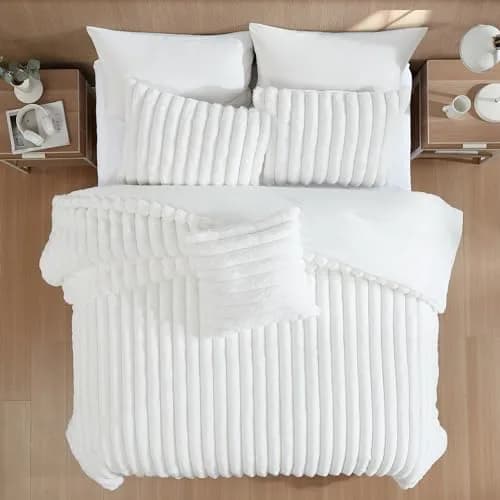Riverbrook Home Everett Faux Fur Comforter Bedding Set Twin XL | Modern Glam Textured Decor thumbnail 3