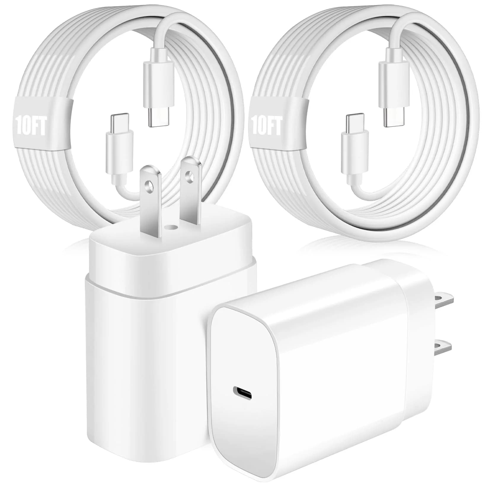 SpeedScope 25W USB C Samsung Charger 2-Pack 10FT Long Cable | Fast Charging for Galaxy S26 Ultra — White