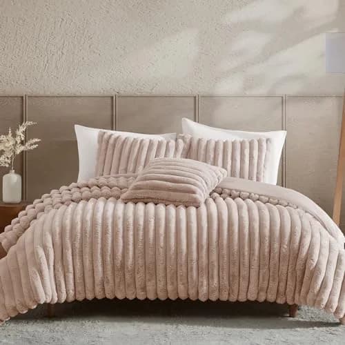Riverbrook Home Everett Faux Fur Comforter King Size | Textured Decorative Bedding thumbnail 1