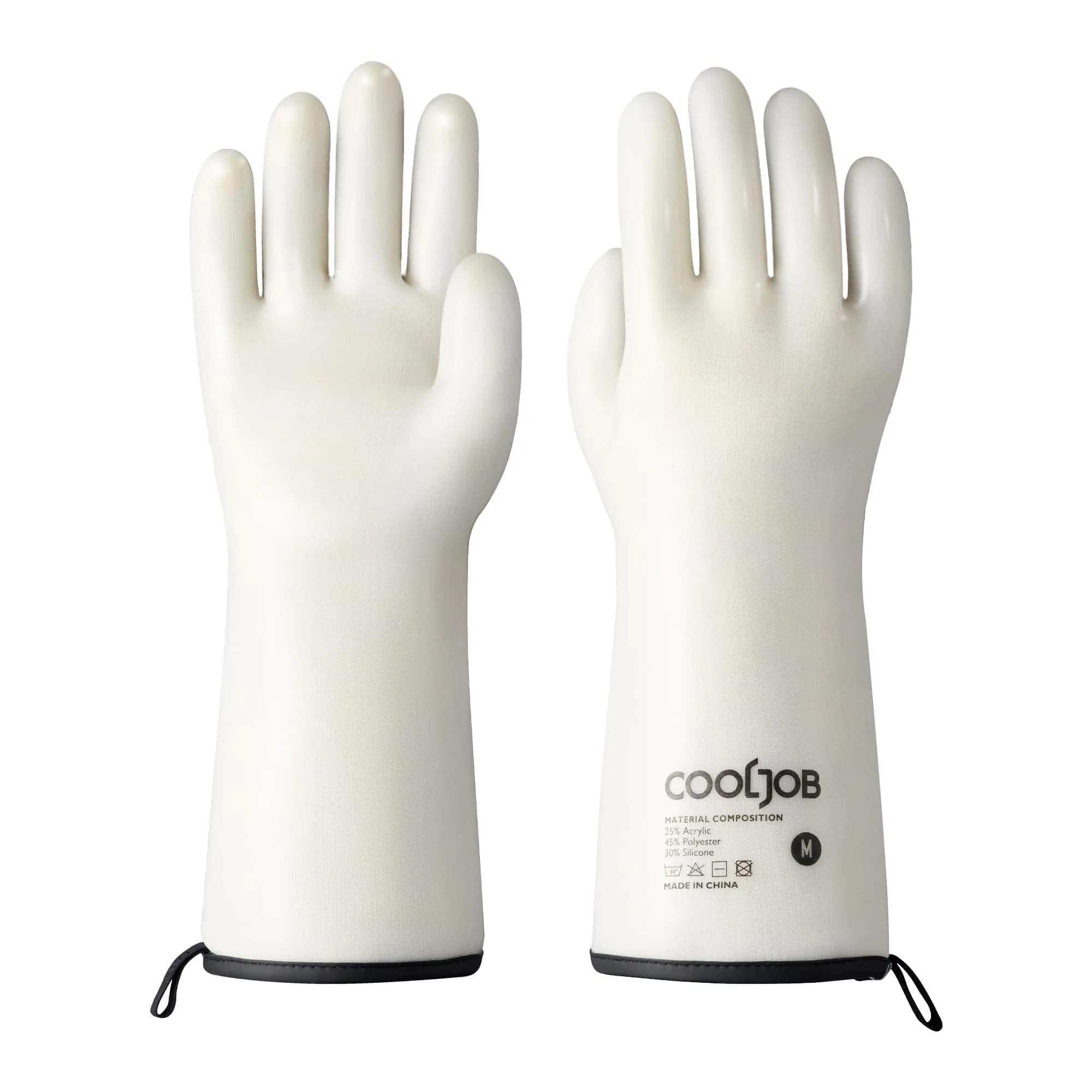 COOLJOB Heat Resistant Oven Gloves, Waterproof BBQ Mitts, White, Medium (1 Pair)