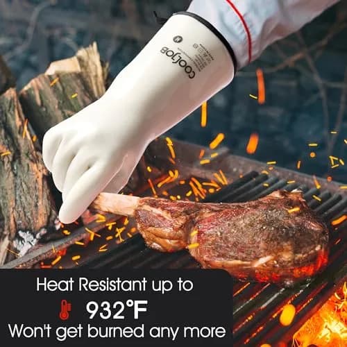 COOLJOB Heat Resistant Oven Gloves, Waterproof BBQ Mitts, White, Medium (1 Pair) thumbnail 4