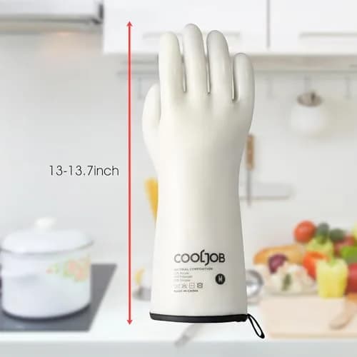 COOLJOB Heat Resistant Oven Gloves, Waterproof BBQ Mitts, White, Medium (1 Pair) thumbnail 6