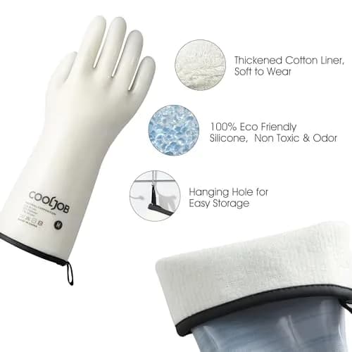COOLJOB Heat Resistant Oven Gloves, Waterproof BBQ Mitts, White, Medium (1 Pair) thumbnail 2