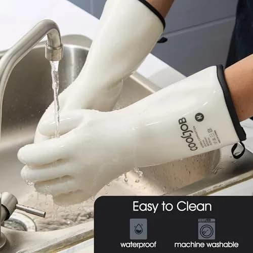 COOLJOB Heat Resistant Oven Gloves, Waterproof BBQ Mitts, White, Medium (1 Pair) thumbnail 3