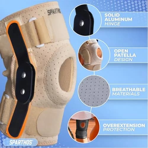 Sparthos Hinged Knee Brace for Women & Men - ACL, MCL, Meniscus Tear Support - Beige Small | FDA Approved Orthopedic Brace thumbnail 4