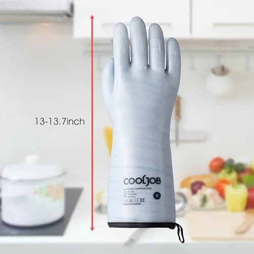 COOLJOB Heat Resistant Oven Gloves, Waterproof BBQ Mitts, Blue, Large (1 Pair) thumbnail 6