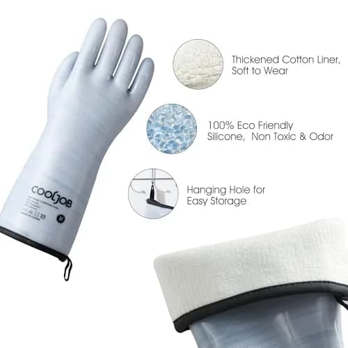 COOLJOB Heat Resistant Oven Gloves, Waterproof BBQ Mitts, Blue, Large (1 Pair) thumbnail 2