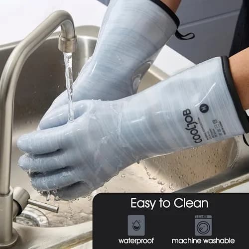 COOLJOB Heat Resistant Oven Gloves, Waterproof BBQ Mitts, Blue, Large (1 Pair) thumbnail 3