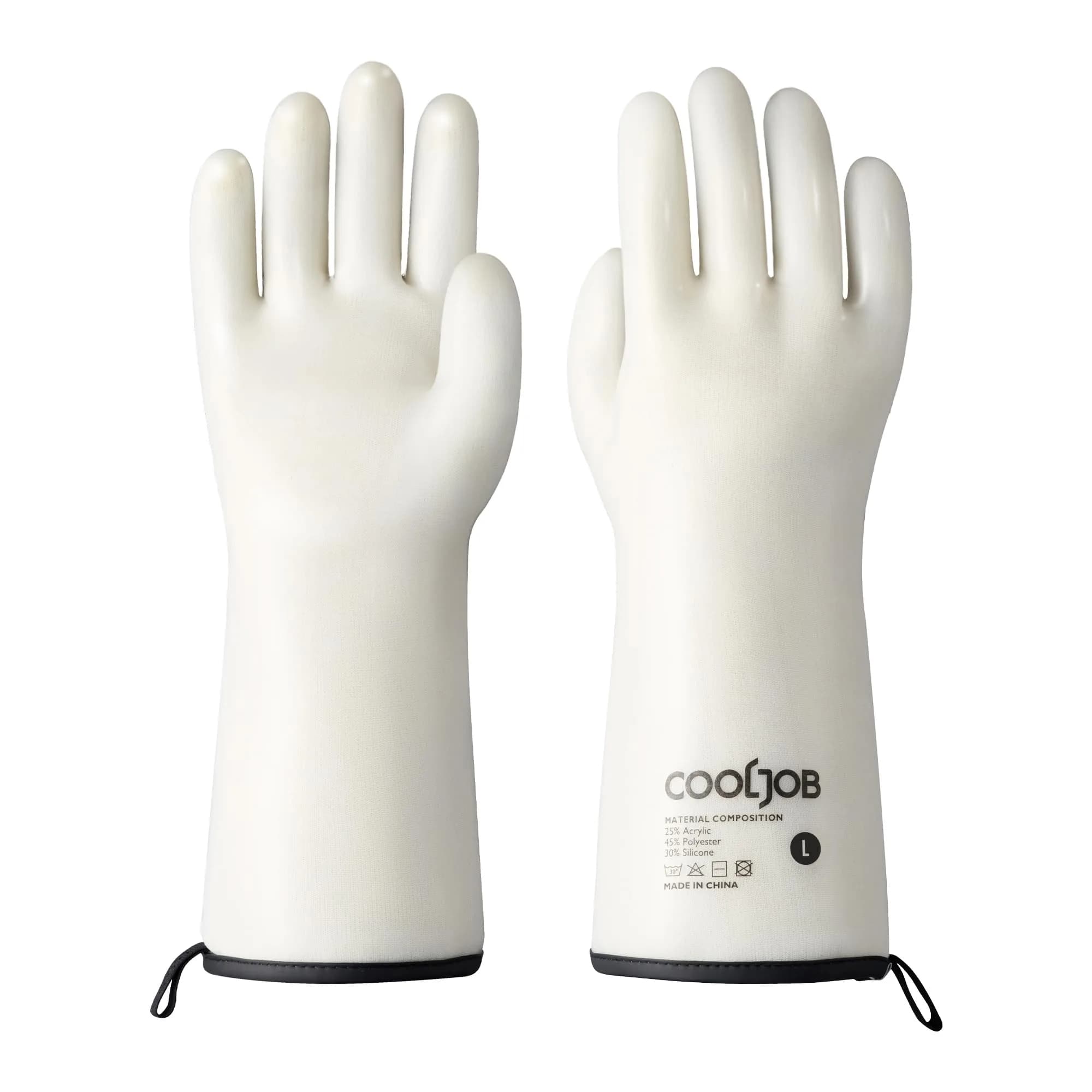 COOLJOB Heat Resistant Oven Gloves, Waterproof BBQ Mitts, White, Large (1 Pair)
