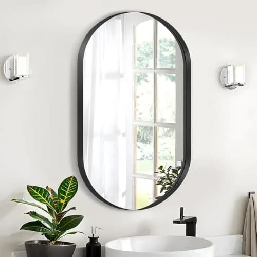 SDHYL 34x20 Inch Oval Bathroom Medicine Cabinet with Mirror | Recessed Wall Mount, Black Aluminum Frame thumbnail 1