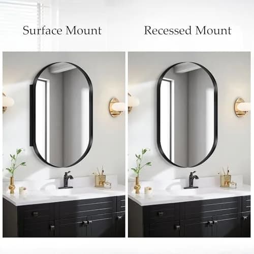 SDHYL 34x20 Inch Oval Bathroom Medicine Cabinet with Mirror | Recessed Wall Mount, Black Aluminum Frame thumbnail 4