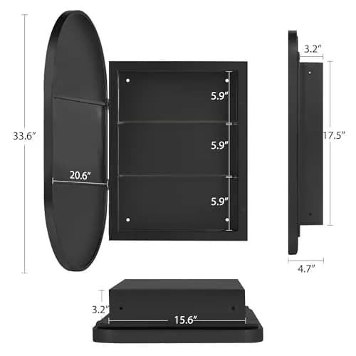 SDHYL 34x20 Inch Oval Bathroom Medicine Cabinet with Mirror | Recessed Wall Mount, Black Aluminum Frame thumbnail 5