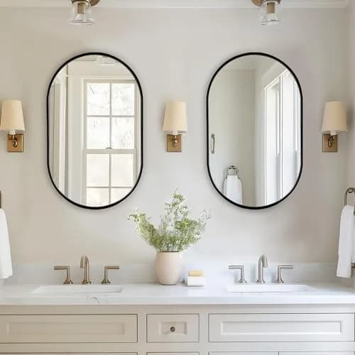 SDHYL 34x20 Inch Oval Bathroom Medicine Cabinet with Mirror | Recessed Wall Mount, Black Aluminum Frame thumbnail 6