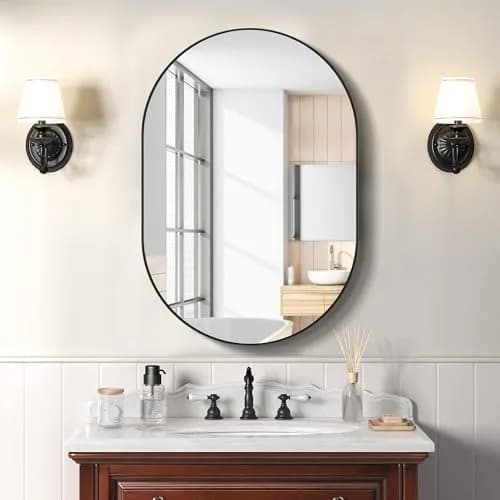SDHYL 34x20 Inch Oval Bathroom Medicine Cabinet with Mirror | Recessed Wall Mount, Black Aluminum Frame thumbnail 7