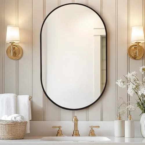 SDHYL 34x20 Inch Oval Bathroom Medicine Cabinet with Mirror | Recessed Wall Mount, Black Aluminum Frame thumbnail 8