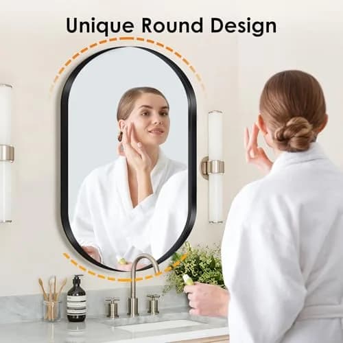SDHYL 34x20 Inch Oval Bathroom Medicine Cabinet with Mirror | Recessed Wall Mount, Black Aluminum Frame thumbnail 3