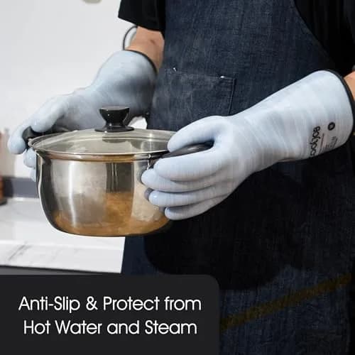 COOLJOB Heat Resistant Oven Gloves Medium Blue | Waterproof BBQ Mitts for High Heat Cooking thumbnail 5