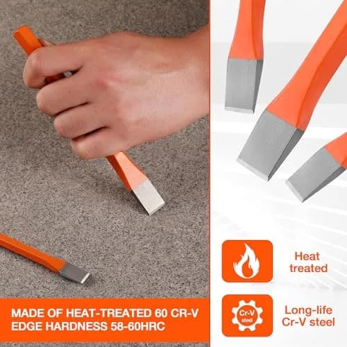 ValueMax 3-Piece Heavy-Duty Cold Chisel Set | Chrome Vanadium Steel, 3/8"-5/8" | Precision Metalworking Tools thumbnail 4