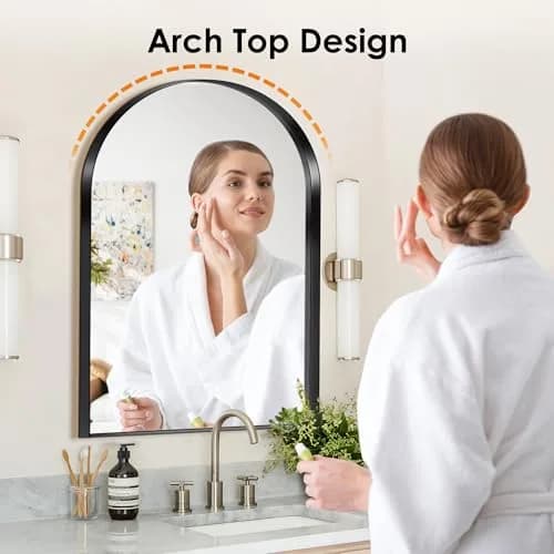 SDHYL 36x24 Inch Arched Bathroom Medicine Cabinet with Mirror Black | Recessed Wall Mount, Aluminum Frame thumbnail 4