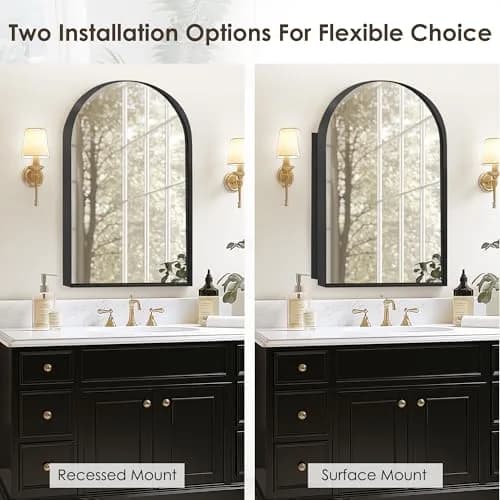 SDHYL 36x24 Inch Arched Bathroom Medicine Cabinet with Mirror Black | Recessed Wall Mount, Aluminum Frame thumbnail 5