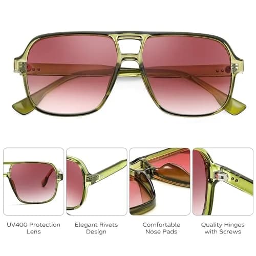 FEISEDY Retro Square Aviator Sunglasses for Women & Men | UV400 Protection, Oversized Shades, 55MM thumbnail 6
