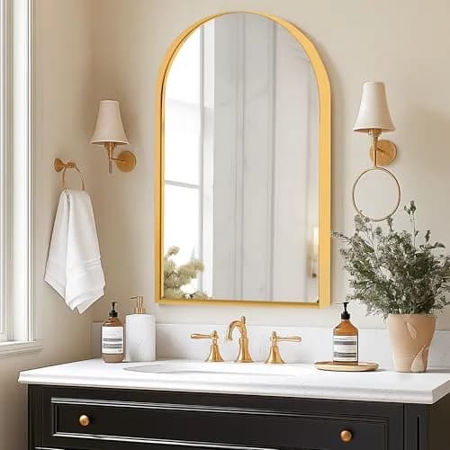 SDHYL Arched Bathroom Medicine Cabinet 36x24 inch | Gold Recessed Mirror with Deep Aluminum Frame thumbnail 1