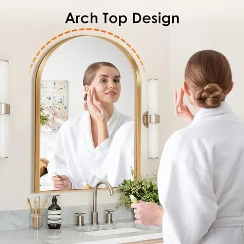 SDHYL Arched Bathroom Medicine Cabinet 36x24 inch | Gold Recessed Mirror with Deep Aluminum Frame thumbnail 5