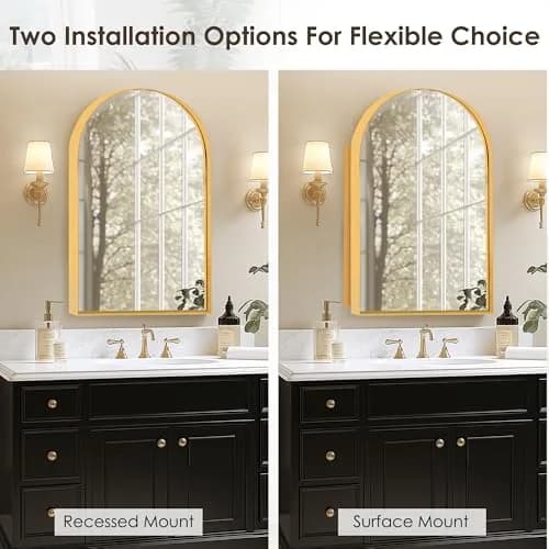 SDHYL Arched Bathroom Medicine Cabinet 36x24 inch | Gold Recessed Mirror with Deep Aluminum Frame thumbnail 6