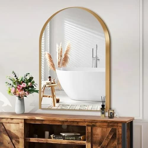 SDHYL Arched Bathroom Medicine Cabinet 36x24 inch | Gold Recessed Mirror with Deep Aluminum Frame thumbnail 8