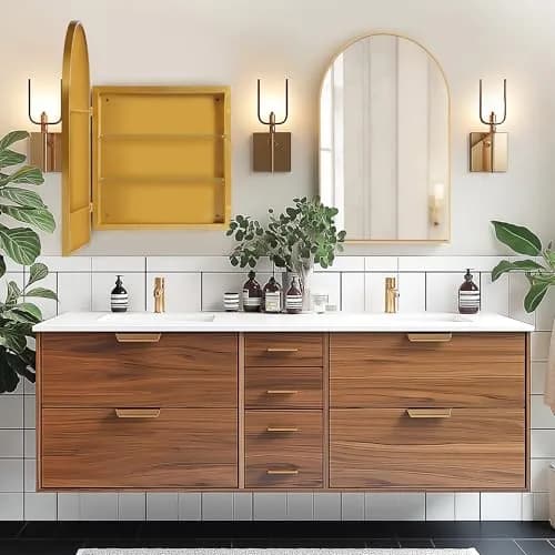 SDHYL Arched Bathroom Medicine Cabinet 36x24 inch | Gold Recessed Mirror with Deep Aluminum Frame thumbnail 2