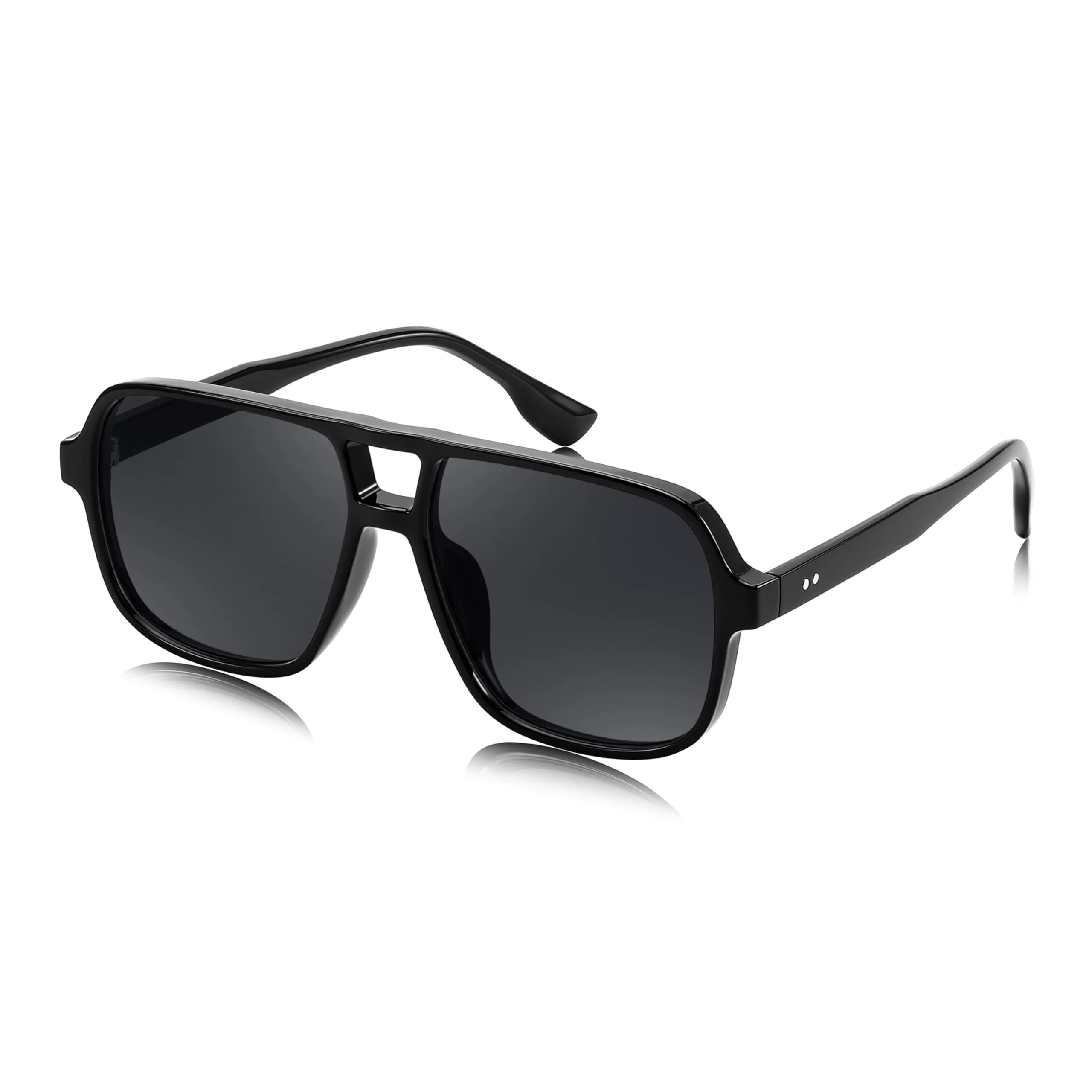 FEISEDY Retro Square Aviator Sunglasses Women Men Oversized Shades 55MM | UV400 Protection & Classic Style — Black 02