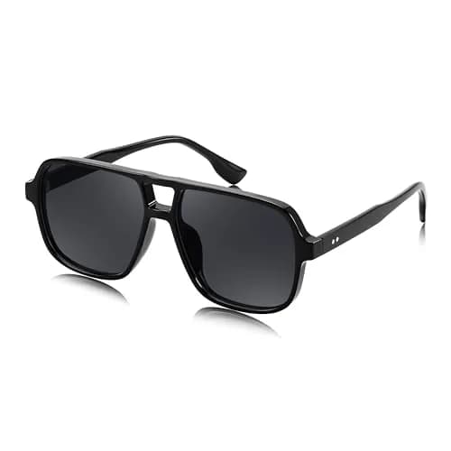 FEISEDY Retro Square Aviator Sunglasses Women Men Oversized Shades 55MM | Classic 70s Double Bridge Design