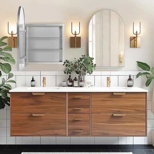 SDHYL Bathroom Medicine Cabinet 36x24 Inch Arched Silver Wall Mount Recessed Mirror thumbnail 2