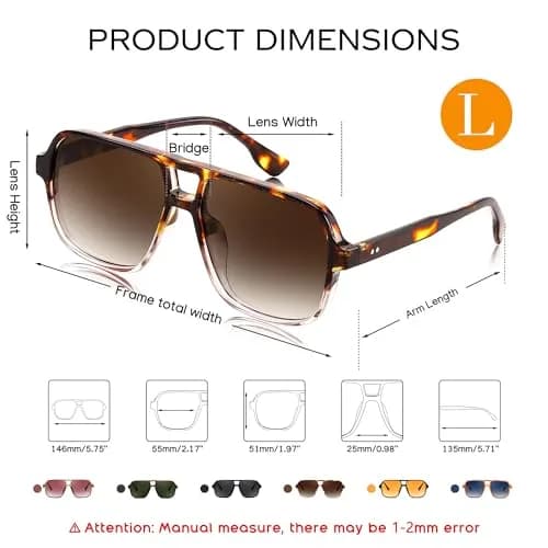 FEISEDY Retro Square Aviator Sunglasses Women Men Oversized Shades 55MM UV Protected thumbnail 5