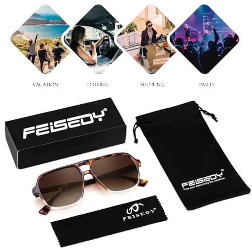 FEISEDY Retro Square Aviator Sunglasses Women Men Oversized Shades 55MM UV Protected thumbnail 6