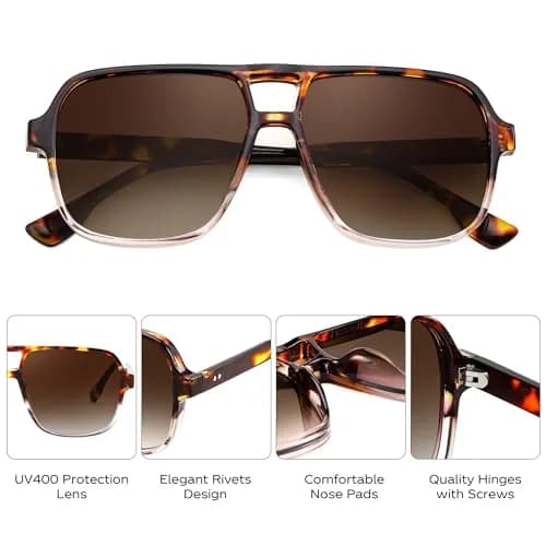 FEISEDY Retro Square Aviator Sunglasses Women Men Oversized Shades 55MM UV Protected thumbnail 4